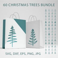Bundle of hand drawn Christmas trees in SVG, EPS, PNG, DXF formats