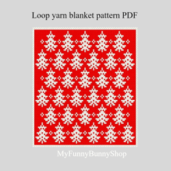 Loop yarn Finger knitted Trees Mosaic blanket pattern PDF Download