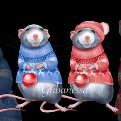 Christmas Rats. PNG clipart, sublimation design