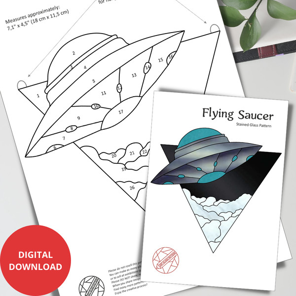 PDF-Digital-Download-Stained-glass-suncatcher-pattern-Flying-Saucer-Spaceship-UFO-Alien Craft