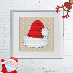 Merry Christmas cross stitch pattern, Modern cross stitch Santa Hat, easy cross stitch design, cute cross stitch chart