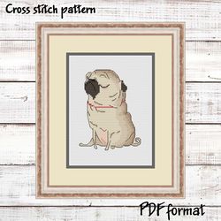 Pug cross stitch pattern, Dog embroidery pattern, Easy cross stitch pattern modern, Beginner cross stitch pattern