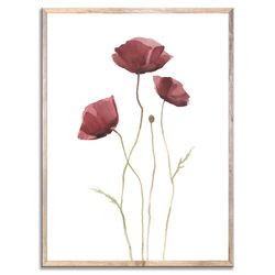 poppies art print flowers watercolor painting floral red poppy wall art minimalist botanical poster golden poppies