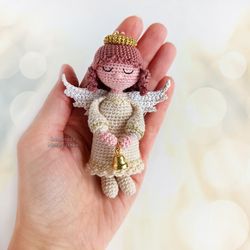 White Guardian Angel with a bell, Keychain, Christmas Angel, Little crochet hanging Angel, Christmas gift, Holiday decor