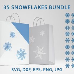 Set of snowflakes in SVG, EPS, PNG, JPG formats, Snowflakes in DXF cutting files