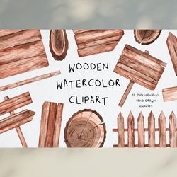 Watercolor Wooden Signs Clipart / Wooden Boards Clipart / Rustic Sign Slice Clip Art / Hand Painted PNG