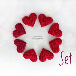 Red hearts, Pink hearts, Rainbow hearts, Decorative soft hearts, Crochet heart, Photo props, Little Valentine hearts