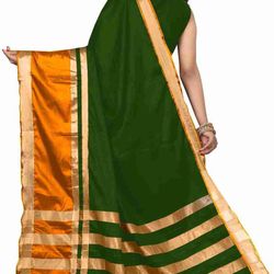 striped cotton silk saree with blouse material - 6.3 metres