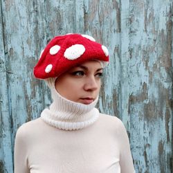 Mushroom knitted balaclava hat - red wool balaclavas - ski mask - custom balaclava - wool helmet - hand made