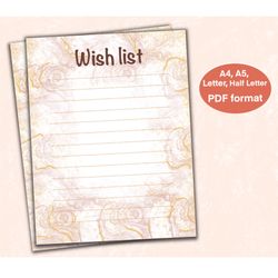 wish list template, printable wish list, wish list page, wish list printable, printable planner, instant download, digit