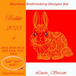 Rabbit 4 embroidery design in three sizes in 9 formats.