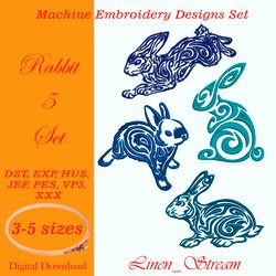 Rabbit 5 Set of four embroidery designs in 9 formats