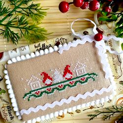 christmas gnomes  shelf cross stitch pattern pdf by crossstitchingforfun instant download, christmas cross stitch chart