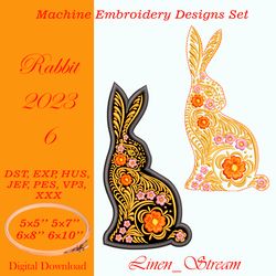 Rabbit 6 two embroidery designs, one of which is an applique, in four sizes in 9 formats