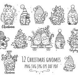 Christmas gnomes SVG, Christmas gnomes clip art, Outline, Digital Download, Christmas gnomes PNG