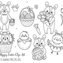 Easter SVG, Easter clip art, Outline, SVG File, hand drawn, PNG, Digital Download, Happy Easter PNG