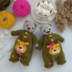 Christmas teddy bear knitting pattern, stuffed knitted doll. Animal toy pattern. Knitting bear pattern PDF