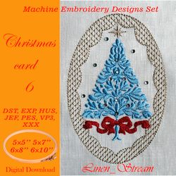 christmas card 6 embroidery design in four sizes in 9 formats