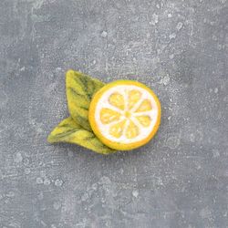Needle felted yellow lemon pin for women Tropical fruit jewelry Handmade citrus brooch Boho bright  accessory