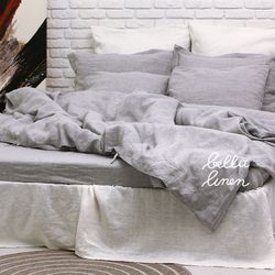 linen duvet cover, seamless grey natural softened duvet cover queen king custom size, stonewashed linen bedding
