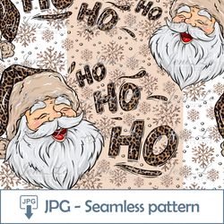Santa Claus Ho Ho Ho Seamless pattern 1 JPG file Merry Christmas Digital Paper Leopard print Background Digital Download