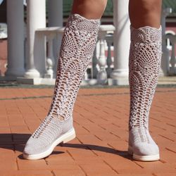 Crochet summer boots Knee high boots women Knit boots women Crochet summer shoes