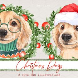 Christmas Dog PNG. Watercolor dog clipart PNG. Christmas PNG clipart. Digital download