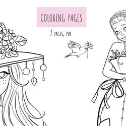 Coloring pages Girls-Flowers pdf-format