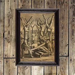 Executions of saints. Gloomy decor for home interior. Dark wall hanging. Macabre Art Print. 542.