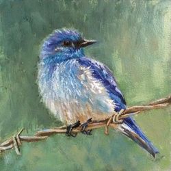 Blue Sialia Bird Painting Original Animal Art Wall Art 6x6" from Svetlana