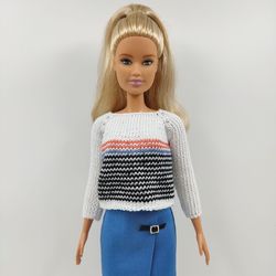 Barbie clothes white black striped sweater