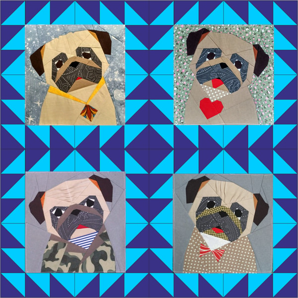 Pug Block Pug Quilt Block PDF Pattern 2 (tilted) – 4 versions (right/l | Inspire ...