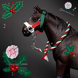 schleich christmas halter & lead rope set, custom handmade model horse tack, xmas gift kid toy accessories, mariephorses