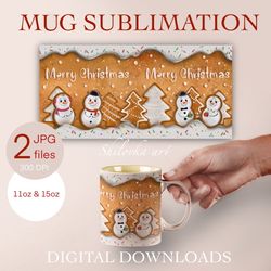 Sublimation for a coffee mug with an illustration of Christmas gingerbread. A digital product. 11, 15 oz