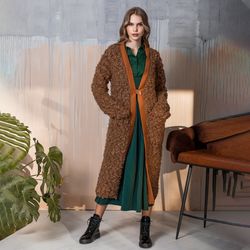 Hand knitted long cardigan. Knit brown mohair oversized coat. Handmade.