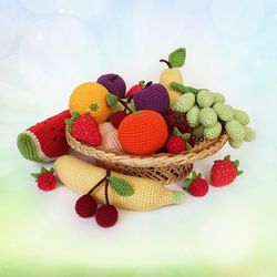 Soft Fruits & Berries, Play food set (13 types-19 pcs), Learning Sensory toy, Kitchen decor, Montessori toys.