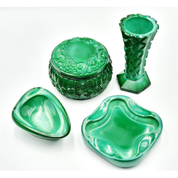3 Vintage Czech BOHEMIAN MALACHITE GREEN GLASS Dressing table set 1960s.jpg