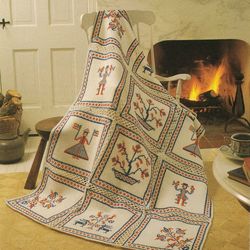 Folk Art Afghan Vintage Crochet Pattern 92