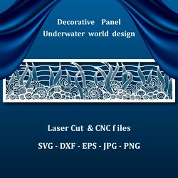 undersea world panel, laser cnc cut files. decorative interior wall art panel.  seashells, underwater nautical design