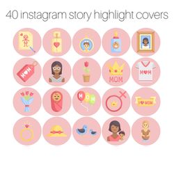 40 mom instagram highlight covers. Pixel social media icons. Digital download.
