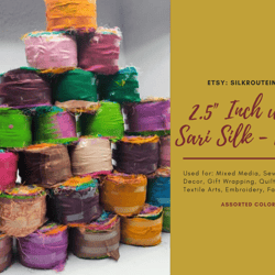 2.5Inch Sari Silk Ribbon Rolls - Sari Ribbon Rolls - Silk Rolls - Recycled Silk Ribbon - Sari Fabric ribbonlies -