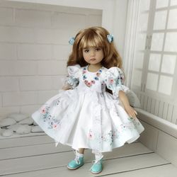 Elegant dress with hand embroidery and beads for Little Darling doll.