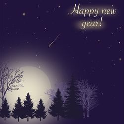 beautiful new year card image with winter forest and moon christmas greeting card with comet
