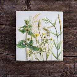Wall decor wild herbs. Country side art. House warming gift.