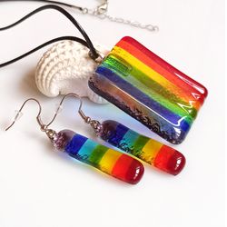 Rainbow glass jewelry set colorful handmade fused glass fancy jewelry