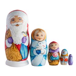 Christmas nesting doll Blue Santa Claus Father Frost, cute winter girl Snow Maiden, Boy, Snowman Matryoshka Xmas gift