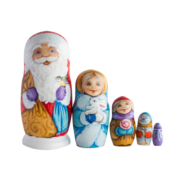 nesting dolls: Santa Snow maiden, Smowman, winter boy