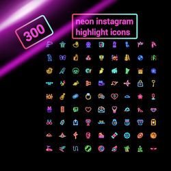 300 neon instagram highlight covers. Neon social media icons. Digital download.