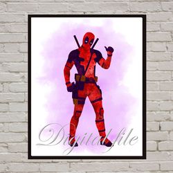 Deadpool Marvel Superhero Art Print Digital Files decor nursery room watercolor