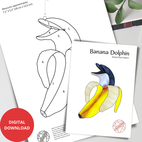Stained-glass-suncatcher-pattern-for-beginners-banana-dolphin-digital-download-pdf